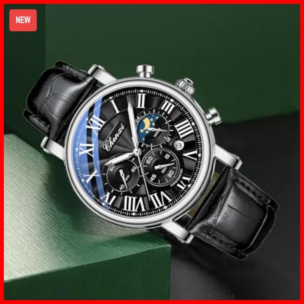 Men's Multifunctional Military Watch Leather Strap Chronograph Waterproof